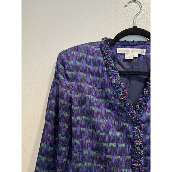 Vintage Anne Crimmins UMI Collections Size 4 100% Silk Blazer Artsy Shaggy Trim - Picture 3 of 11